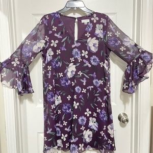 NWT Calvin Klein Women’s Purple Floral 3/4 Sleeve Shift Dress. Size : 8